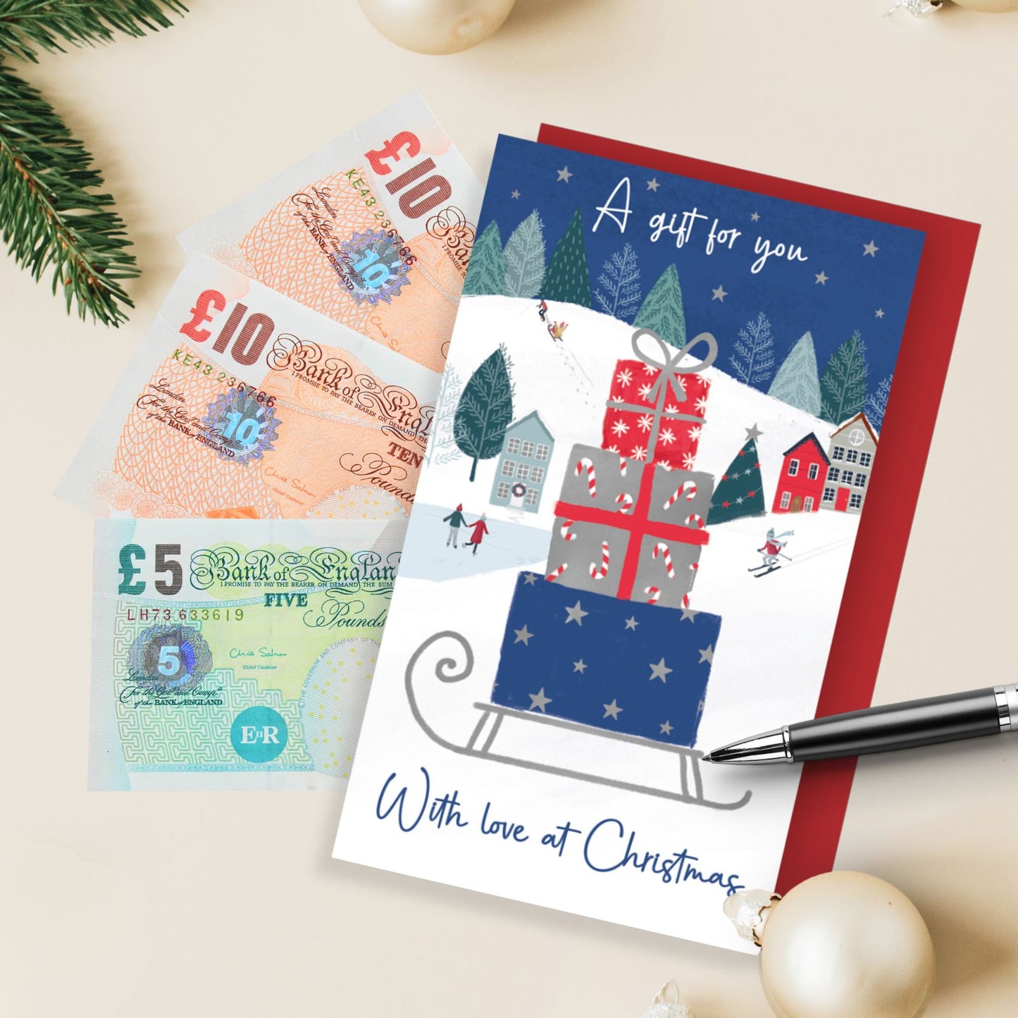 Money Wallet Christmas Card A Gift For You With Love Festive Sleigh Gift Card