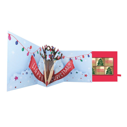 Christmas Pop Up Card With Chocolates 3D Reindeer Treat Tray Card & Gift