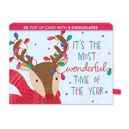 Christmas Pop Up Card With Chocolates 3D Reindeer Treat Tray Card & Gift