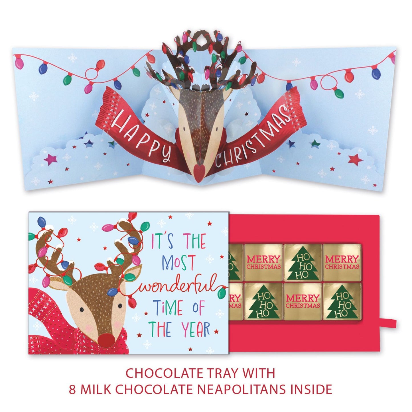 Christmas Pop Up Card With Chocolates 3D Reindeer Treat Tray Card & Gift