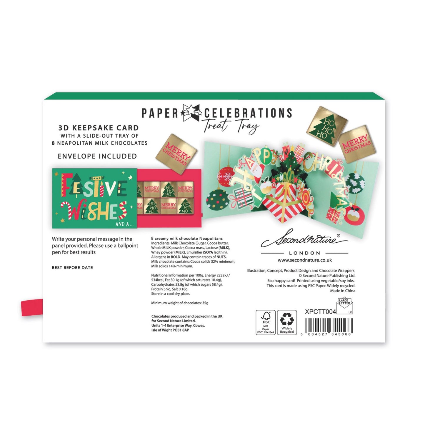Christmas Pop Up Card With Chocolates 3D Festive Treat Tray Card & Gift