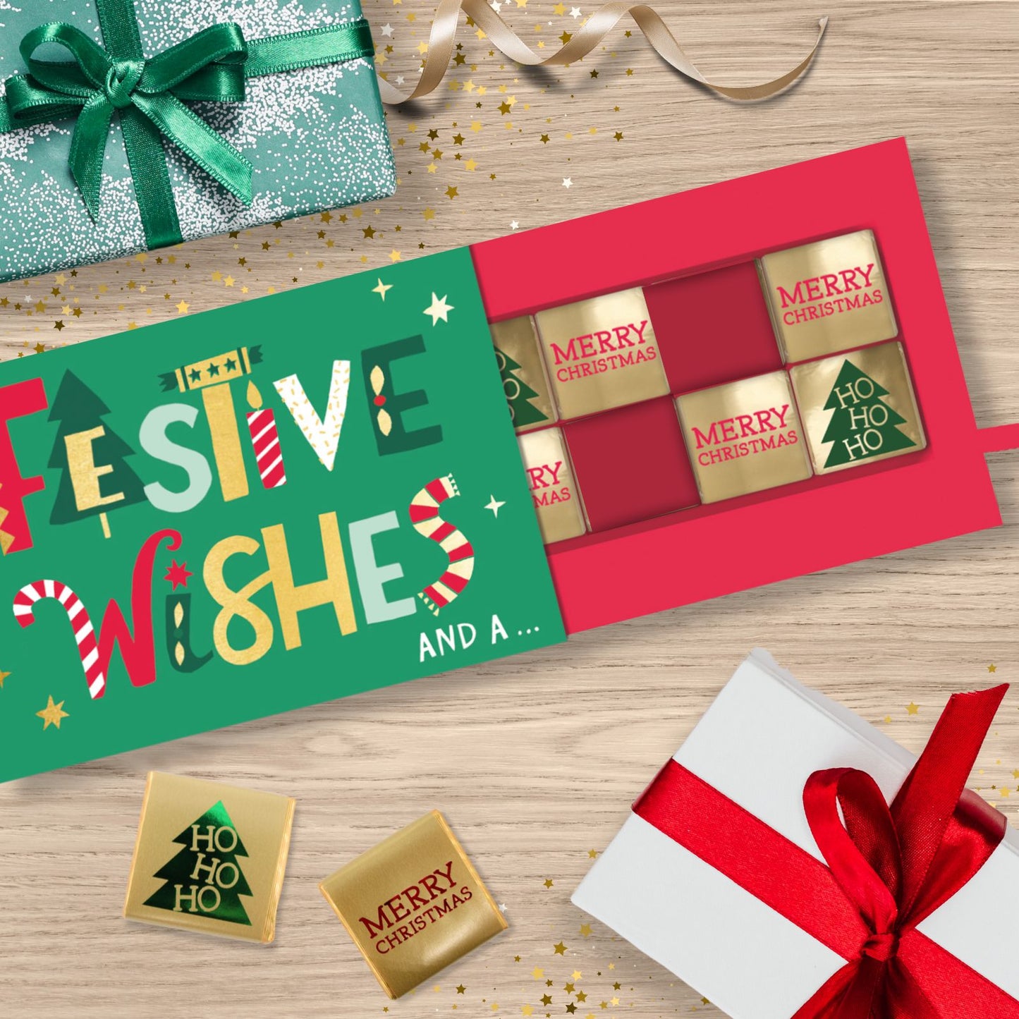 Christmas Pop Up Card With Chocolates 3D Festive Treat Tray Card & Gift