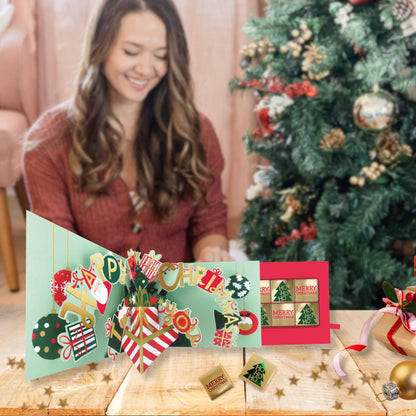 Christmas Pop Up Card With Chocolates 3D Festive Treat Tray Card & Gift