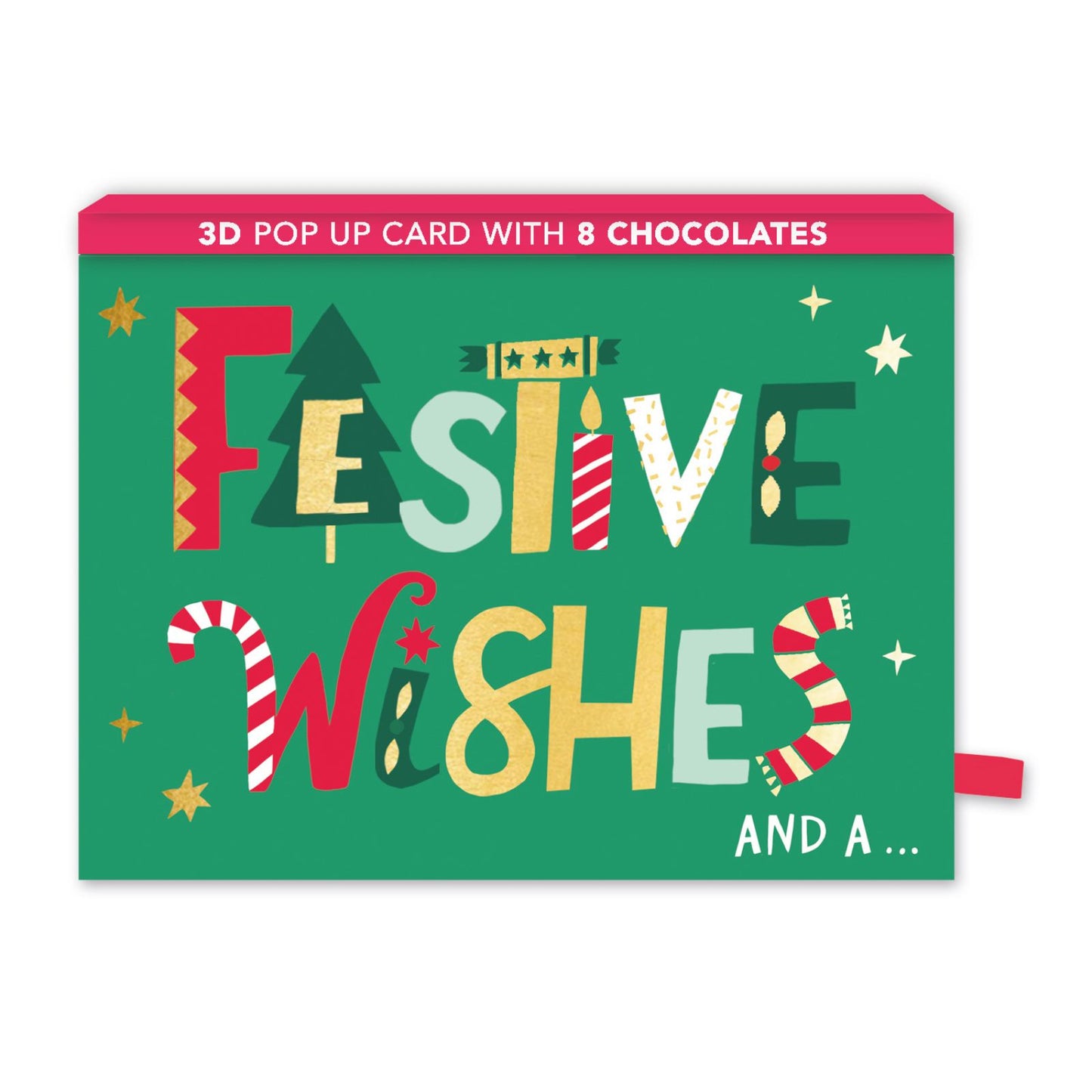 Christmas Pop Up Card With Chocolates 3D Festive Treat Tray Card & Gift