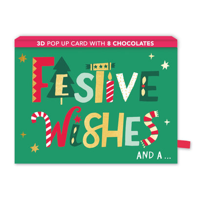Christmas Pop Up Card With Chocolates 3D Festive Treat Tray Card & Gift
