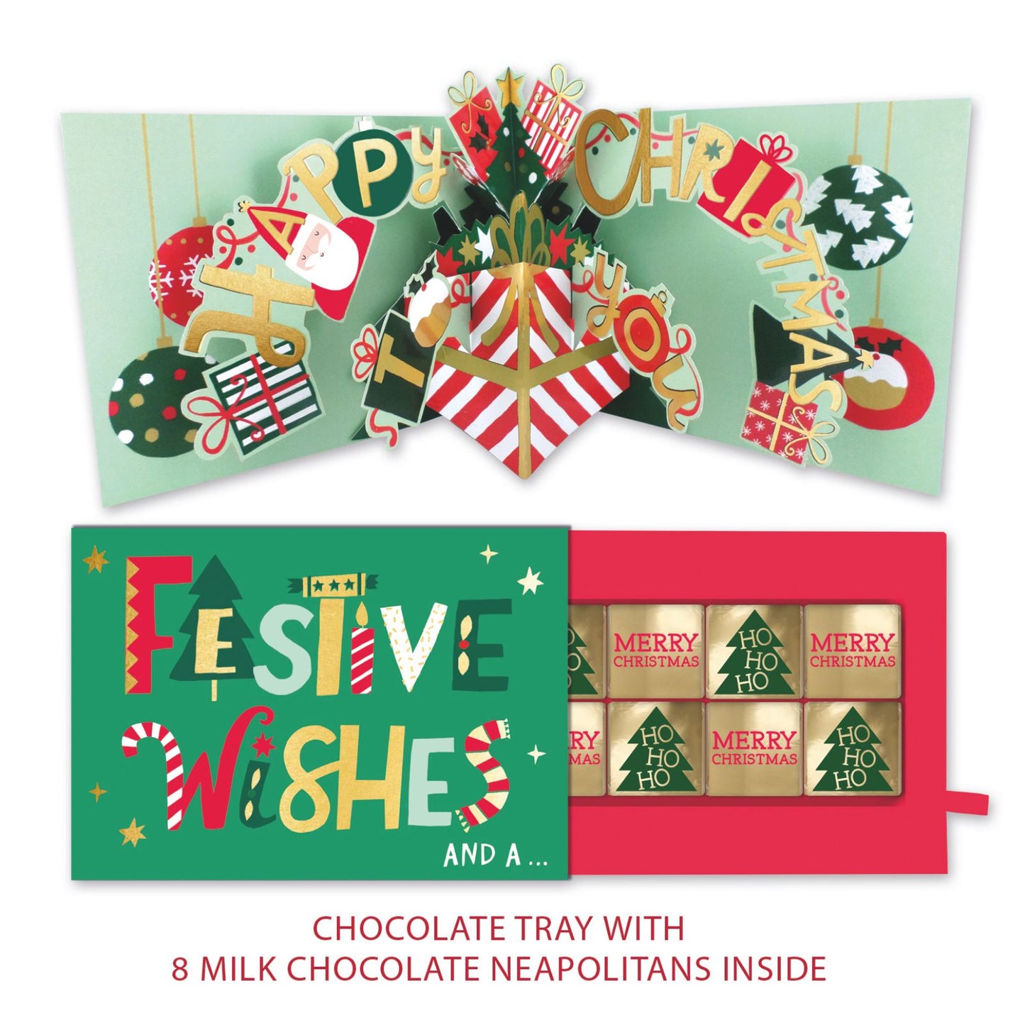 Christmas Pop Up Card With Chocolates 3D Festive Treat Tray Card & Gift