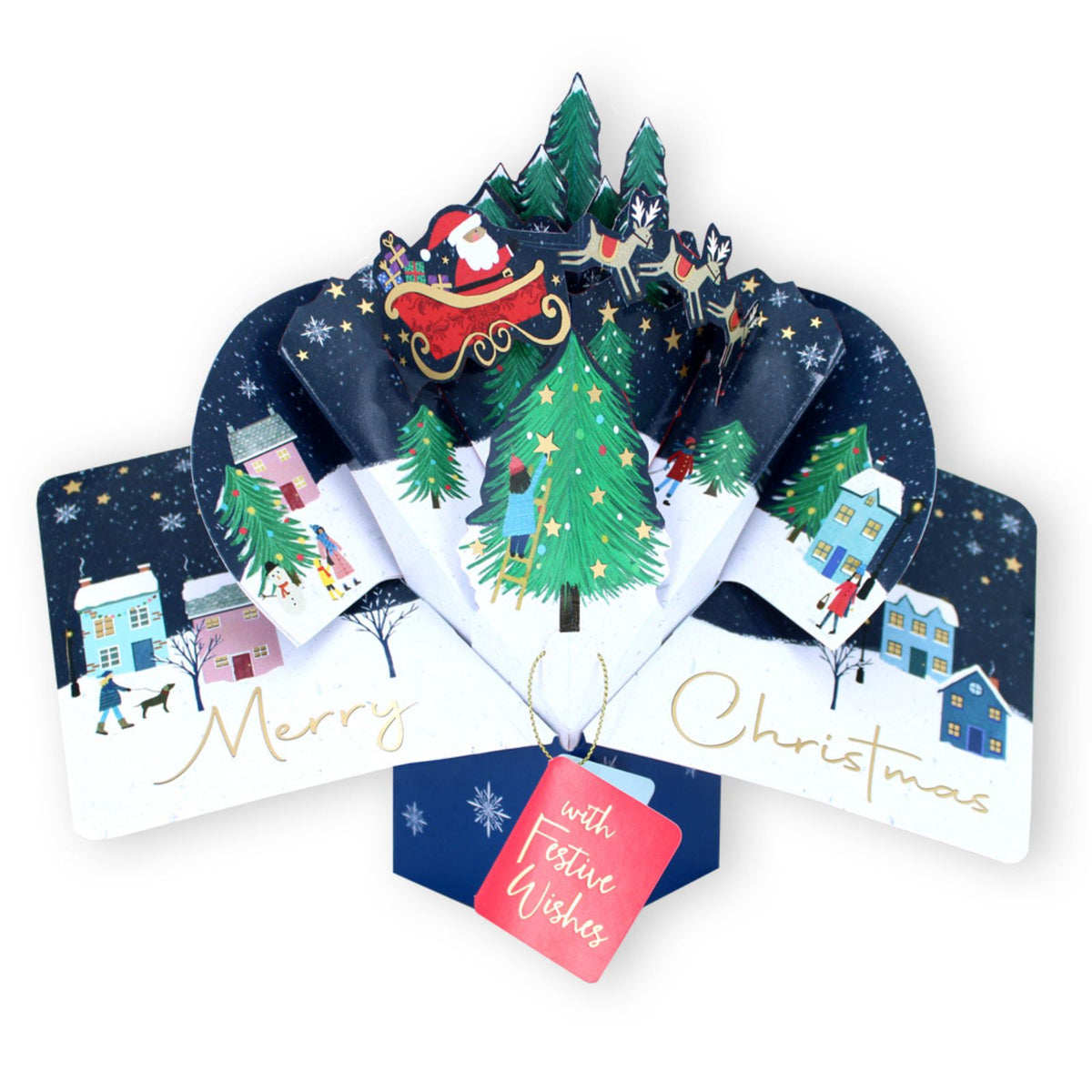 3D Pop Up Christmas Card Santa & Reindeers DesignGreeting Card Mailable Pop Ups