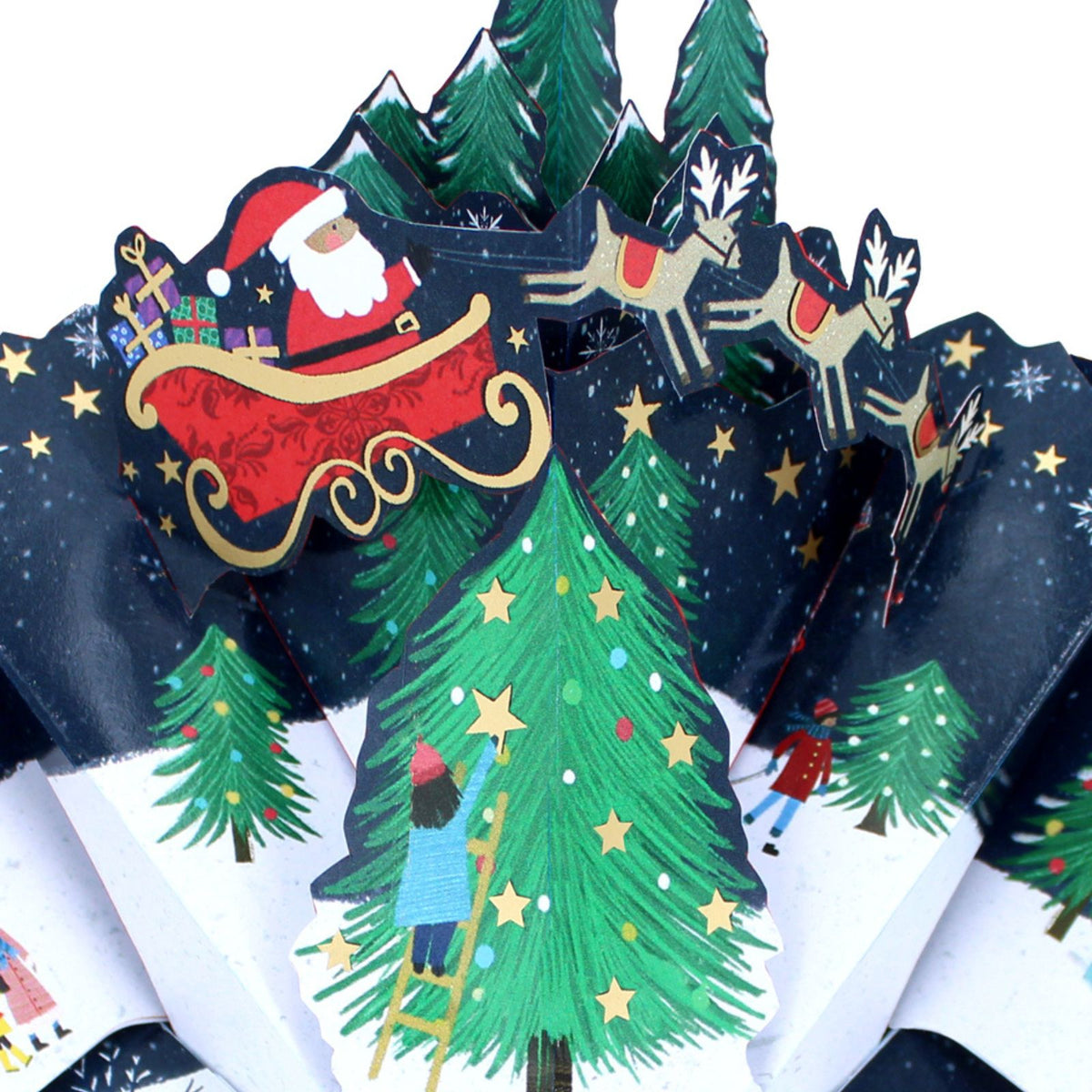 3D Pop Up Christmas Card Santa & Reindeers DesignGreeting Card Mailable Pop Ups