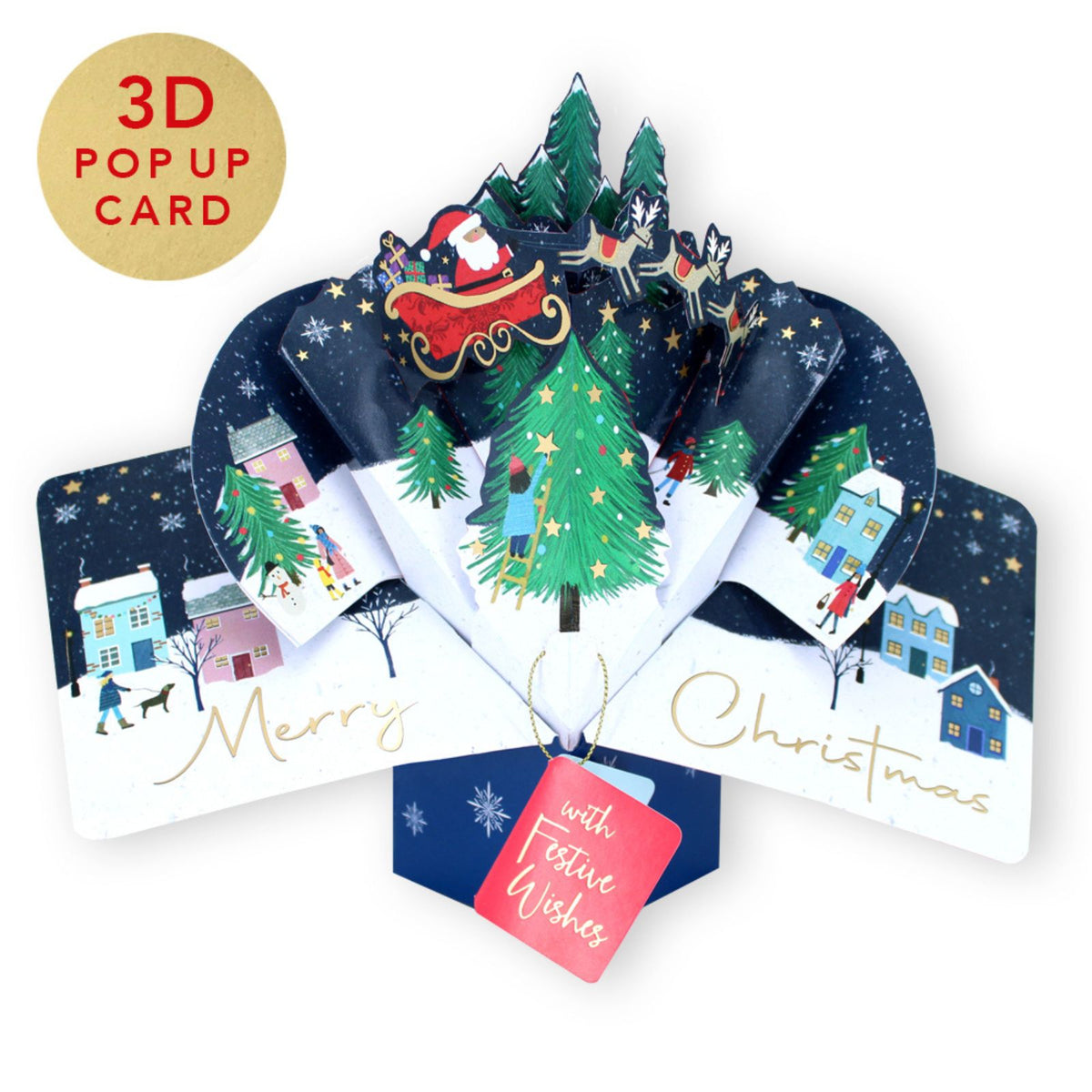 3D Pop Up Christmas Card Santa & Reindeers DesignGreeting Card Mailable Pop Ups