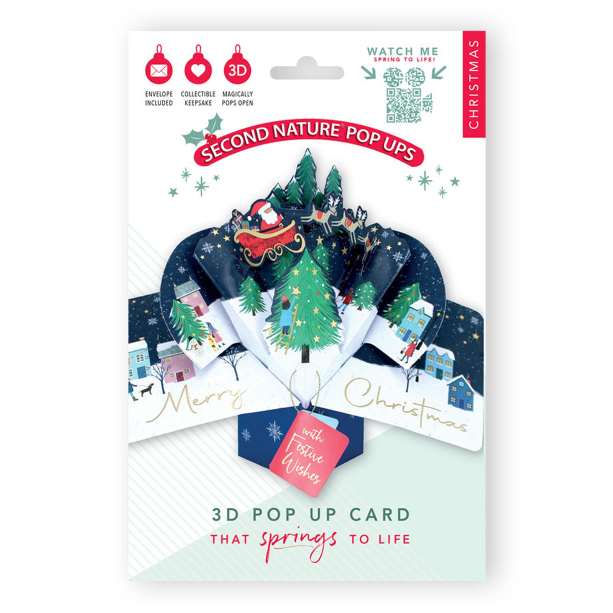 3D Pop Up Christmas Card Santa & Reindeers DesignGreeting Card Mailable Pop Ups