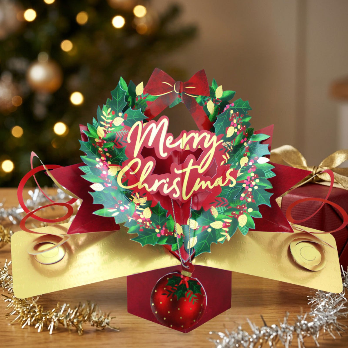 3D Pop Up Christmas Card Festive Wreath DesignGreeting Card Mailable Pop Ups