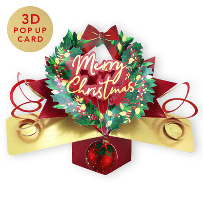 3D Pop Up Christmas Card Festive Wreath DesignGreeting Card Mailable Pop Ups