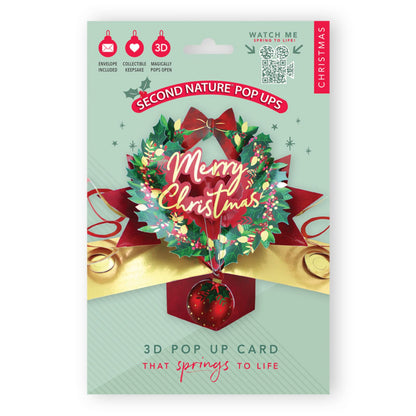 3D Pop Up Christmas Card Festive Wreath DesignGreeting Card Mailable Pop Ups