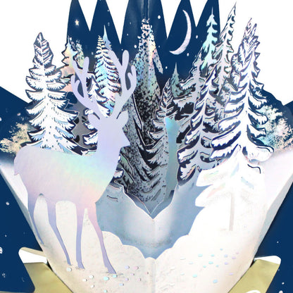 3D Pop Up Christmas Card Forest Reindeer DesignGreeting Card Mailable Pop Ups