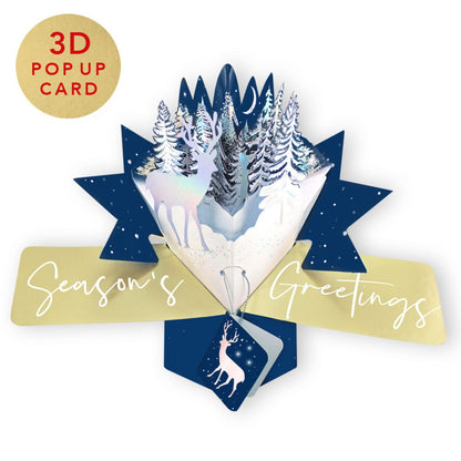3D Pop Up Christmas Card Forest Reindeer DesignGreeting Card Mailable Pop Ups