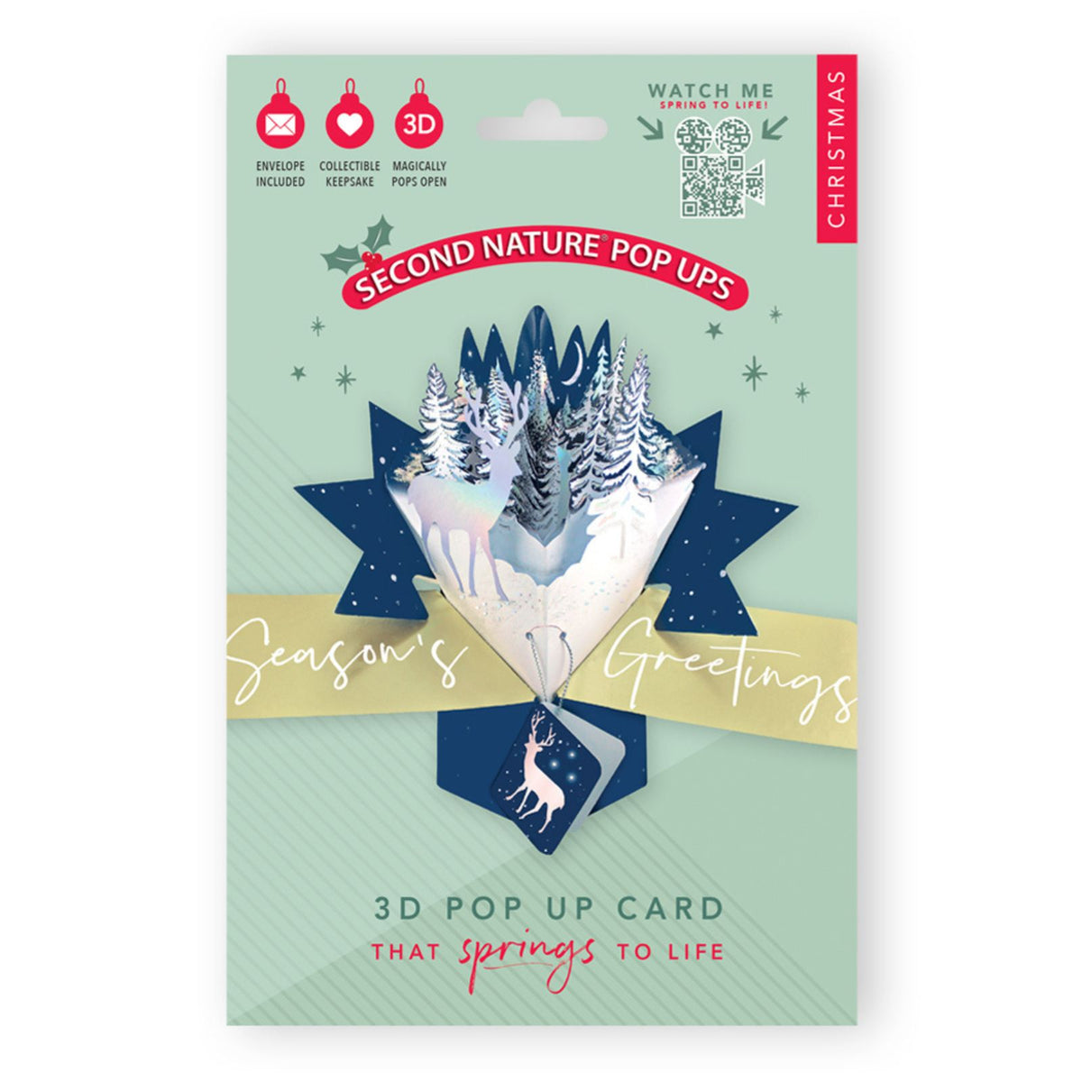 3D Pop Up Christmas Card Forest Reindeer DesignGreeting Card Mailable Pop Ups