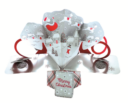 Box of 3 Petite Santa Flying Pop Up 3D Christmas Cards