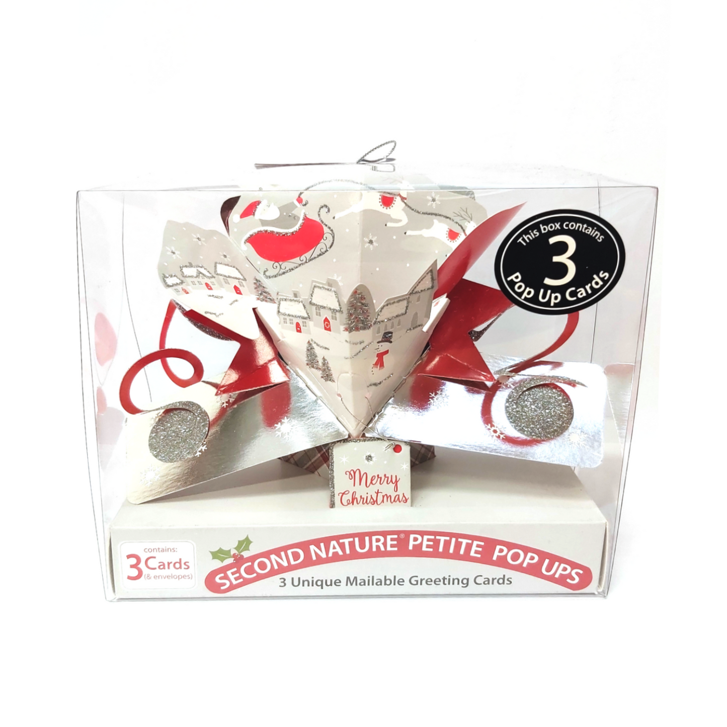 Box of 3 Petite Santa Flying Pop Up 3D Christmas Cards