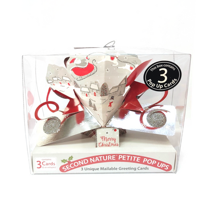 Box of 3 Petite Santa Flying Pop Up 3D Christmas Cards