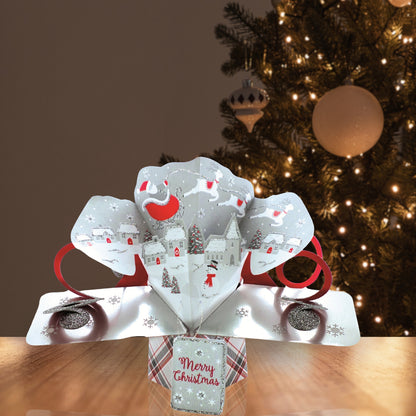 Box of 3 Petite Santa Flying Pop Up 3D Christmas Cards