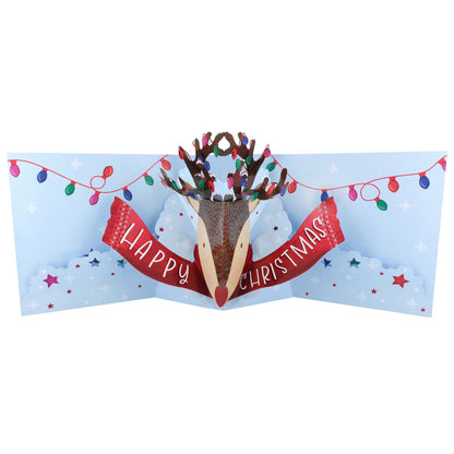 Pop Up Christmas Card Rudolf Reindeer Fun 3D Xmas Greeting Card