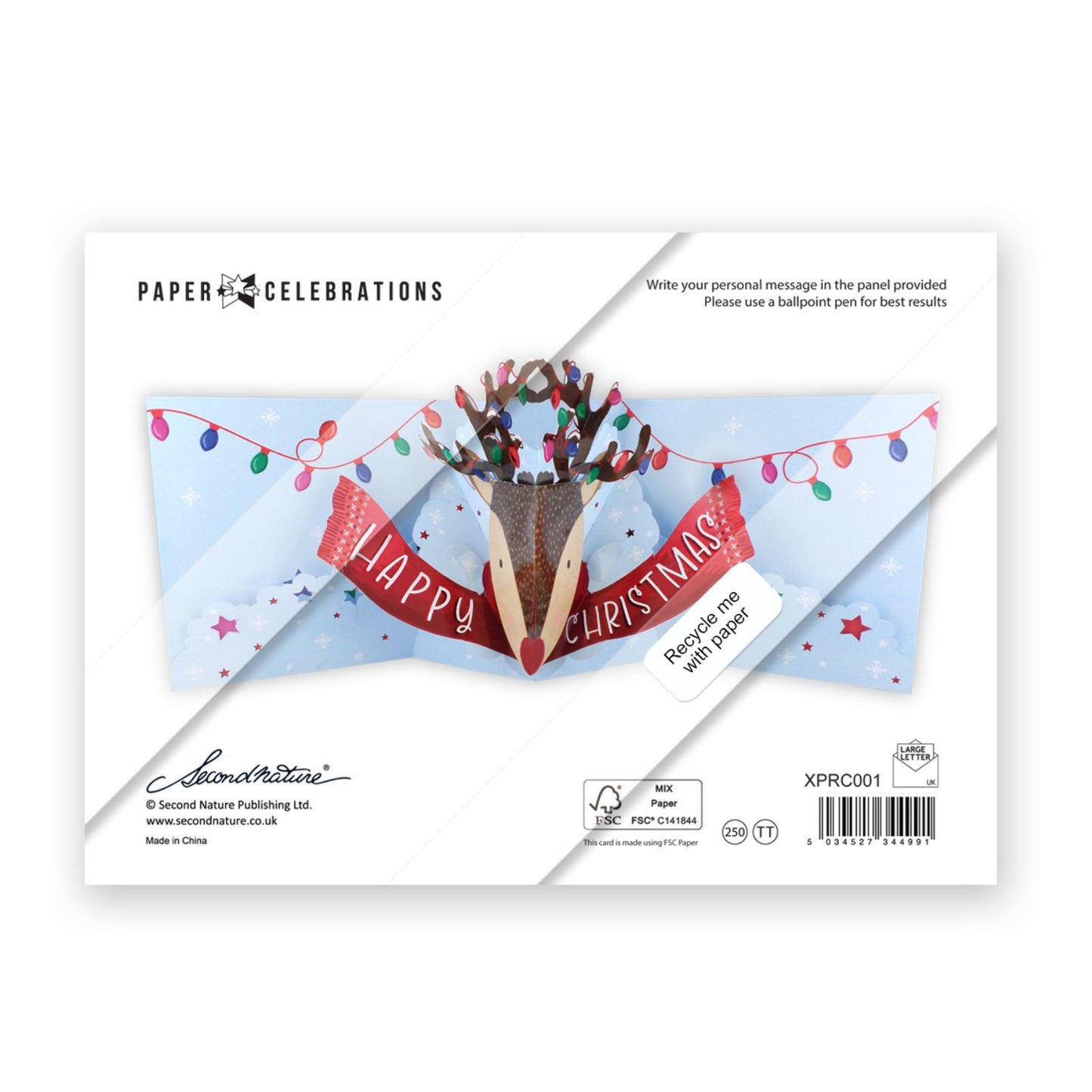 Pop Up Christmas Card Rudolf Reindeer Fun 3D Xmas Greeting Card