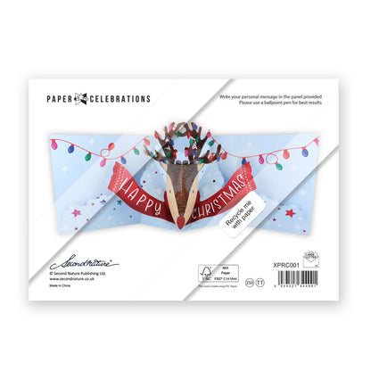 Pop Up Christmas Card Rudolf Reindeer Fun 3D Xmas Greeting Card
