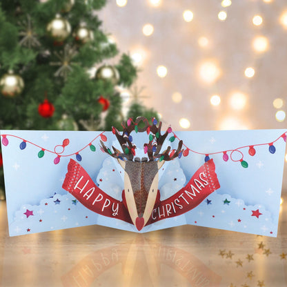 Pop Up Christmas Card Rudolf Reindeer Fun 3D Xmas Greeting Card