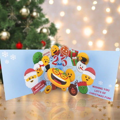 Pop Up Christmas Card Festive Emoji's Ho Ho Ho Fun 3D Xmas Greeting Card