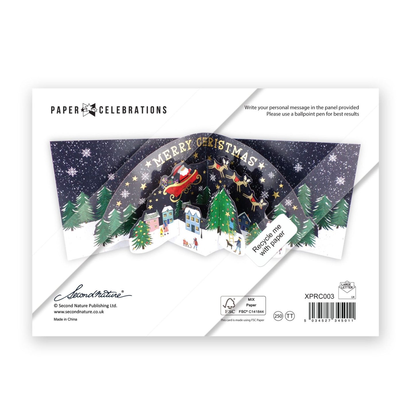 Pop Up Christmas Card Santa In His Sleigh 3D Xmas Greeting Card