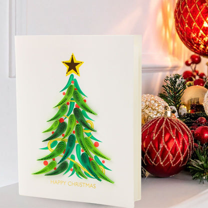 Christmas Quilling Cards Box of 4 Luxury Quilled Tree Handmade Xmas Cards