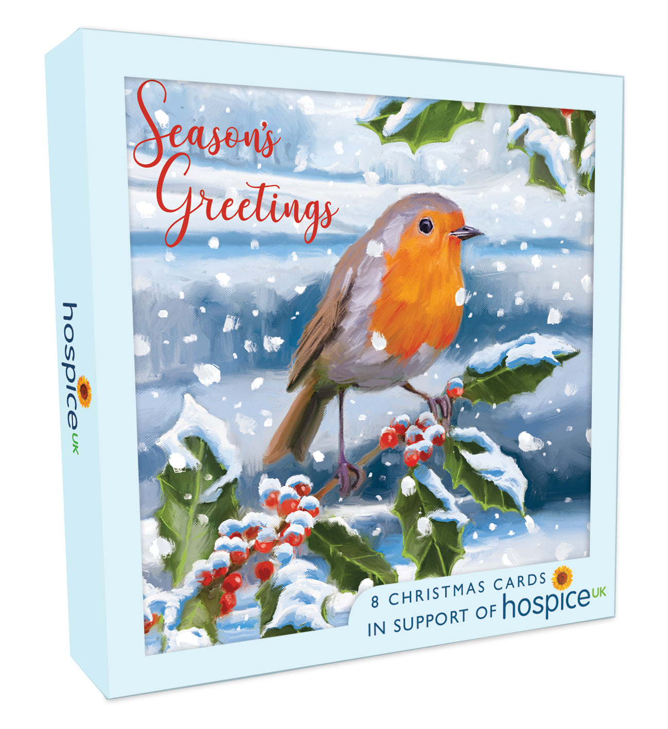 Box Of 8 Robin Hospice UK Charity Season's Greetings Charity Christmas Cards