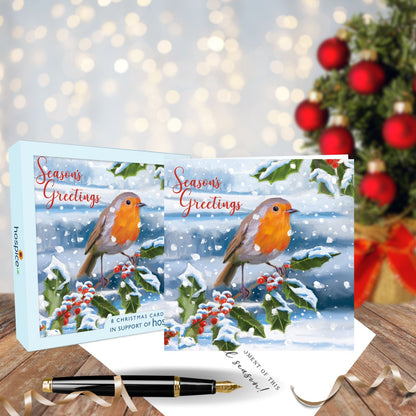 Box Of 8 Robin Hospice UK Charity Season's Greetings Charity Christmas Cards