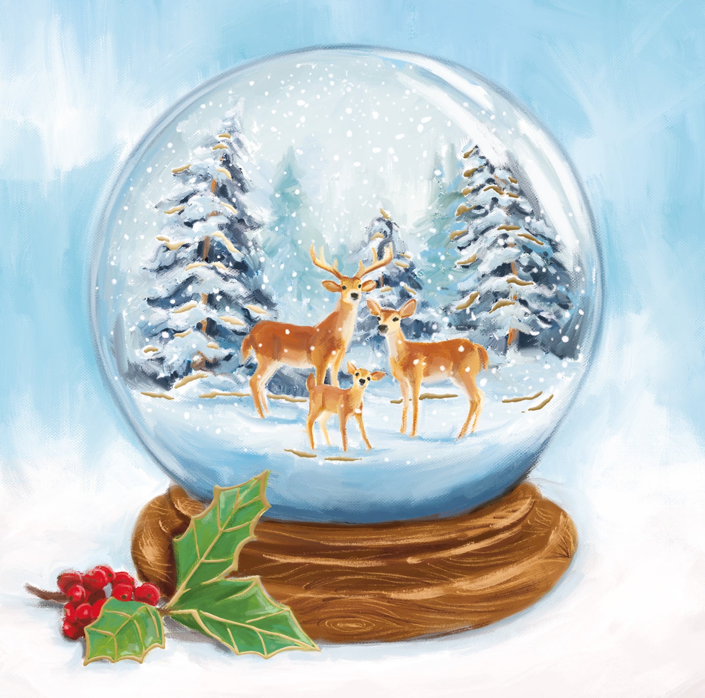 Box Of 8 Reindeers Snowglobe Hospice UK Charity Christmas Cards