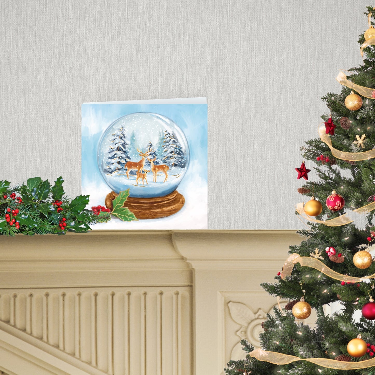 Box Of 8 Reindeers Snowglobe Hospice UK Charity Christmas Cards