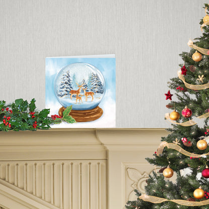 Box Of 8 Reindeers Snowglobe Hospice UK Charity Christmas Cards