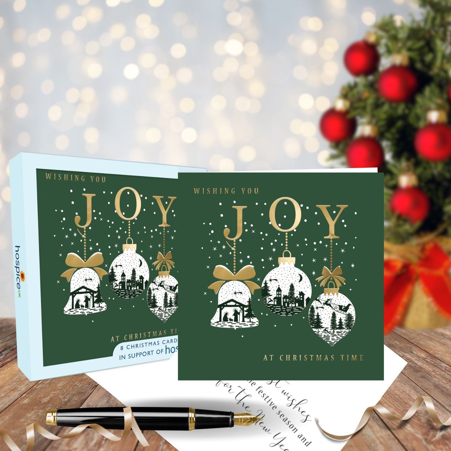 Box Of 8 Christmas Bauble Joy Hospice UK Charity Christmas Cards