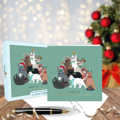 Box Of 8 Purrfect Christmas Cats Hospice UK Charity Christmas Cards