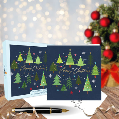 Box Of 8 Merry Xmas Trees Hospice UK Charity Christmas Cards