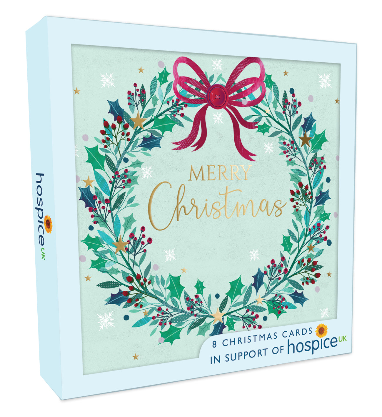 Box Of 8 Merry Christmas Festive Wreath Hospice UK Charity Christmas Cards