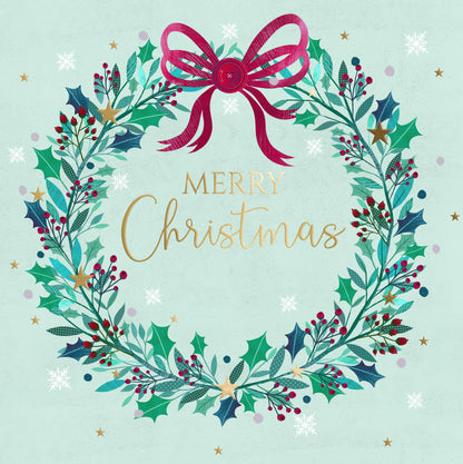 Box Of 8 Merry Christmas Festive Wreath Hospice UK Charity Christmas Cards