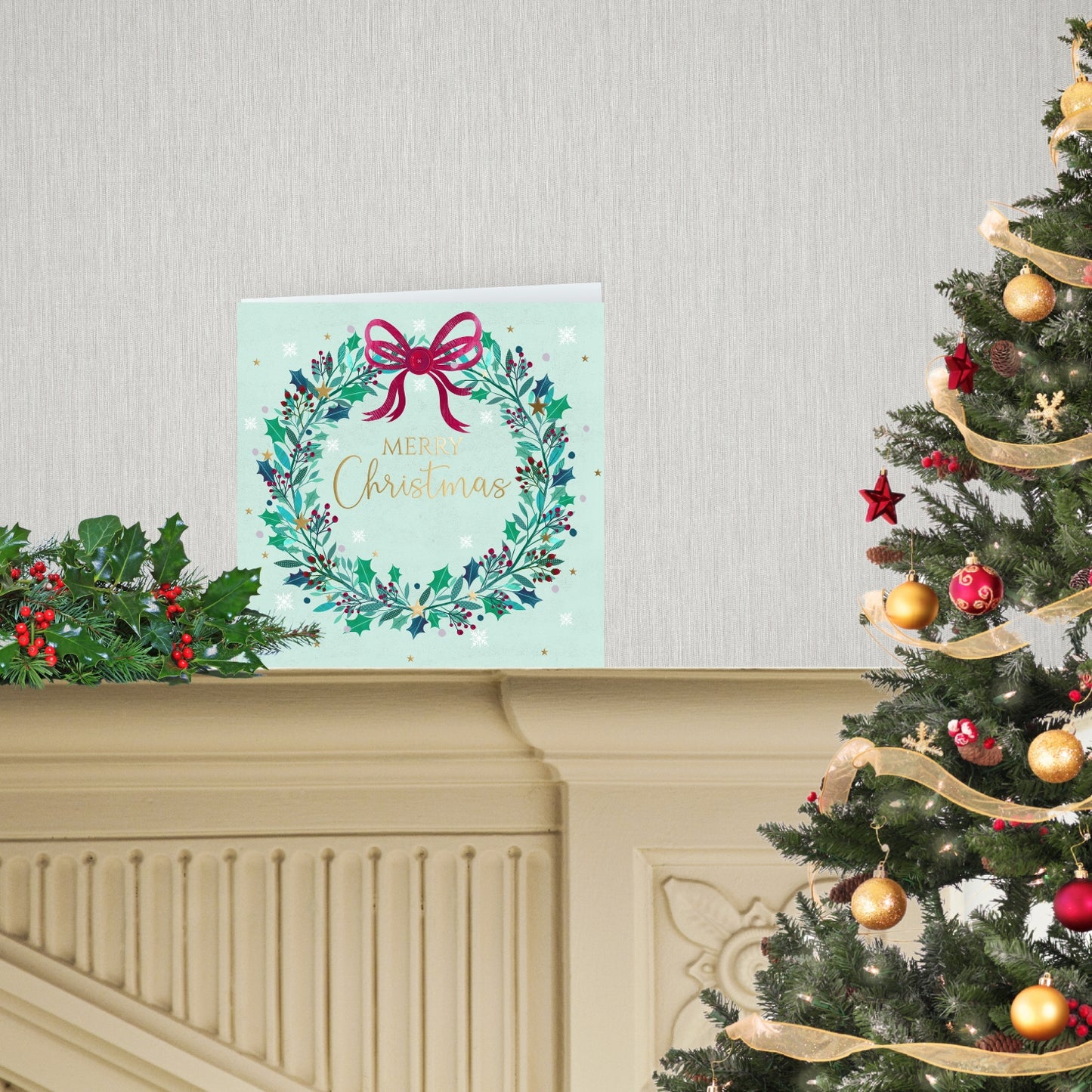 Box Of 8 Merry Christmas Festive Wreath Hospice UK Charity Christmas Cards