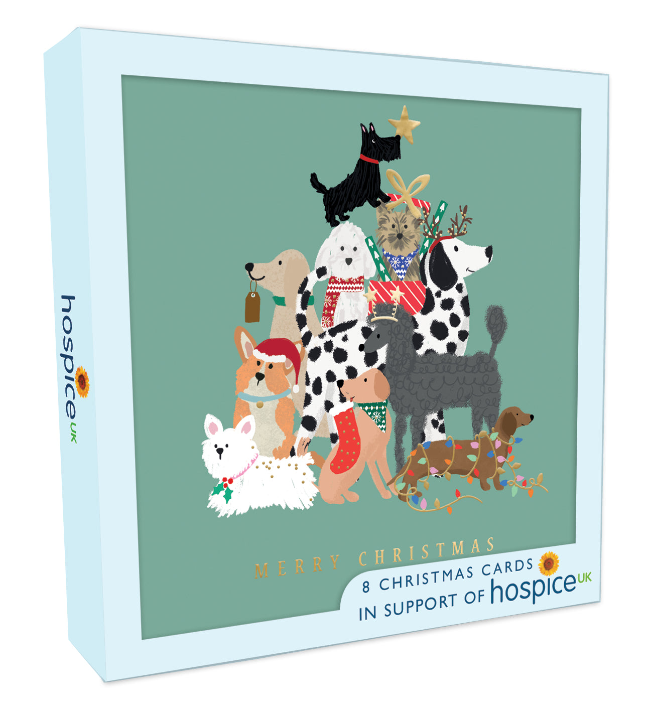Box Of 8 Christmas Dogs Festive Pups Hospice UK Charity Christmas Cards