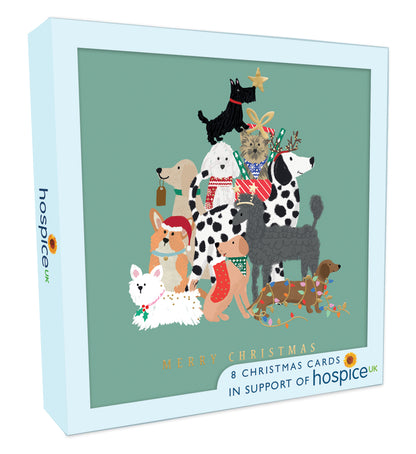 Box Of 8 Christmas Dogs Festive Pups Hospice UK Charity Christmas Cards