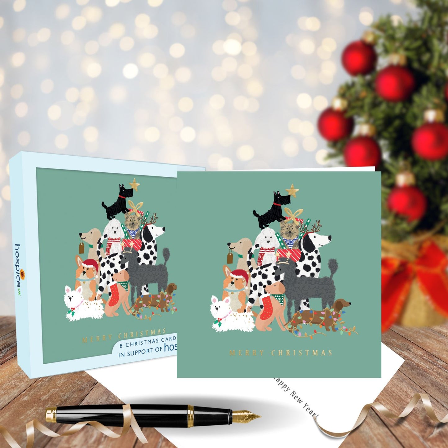Box Of 8 Christmas Dogs Festive Pups Hospice UK Charity Christmas Cards