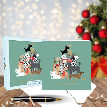 Box Of 8 Christmas Dogs Festive Pups Hospice UK Charity Christmas Cards