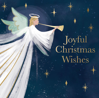 Box Of 8 Joyful Angel With Horn Hospice UK Charity Christmas Cards