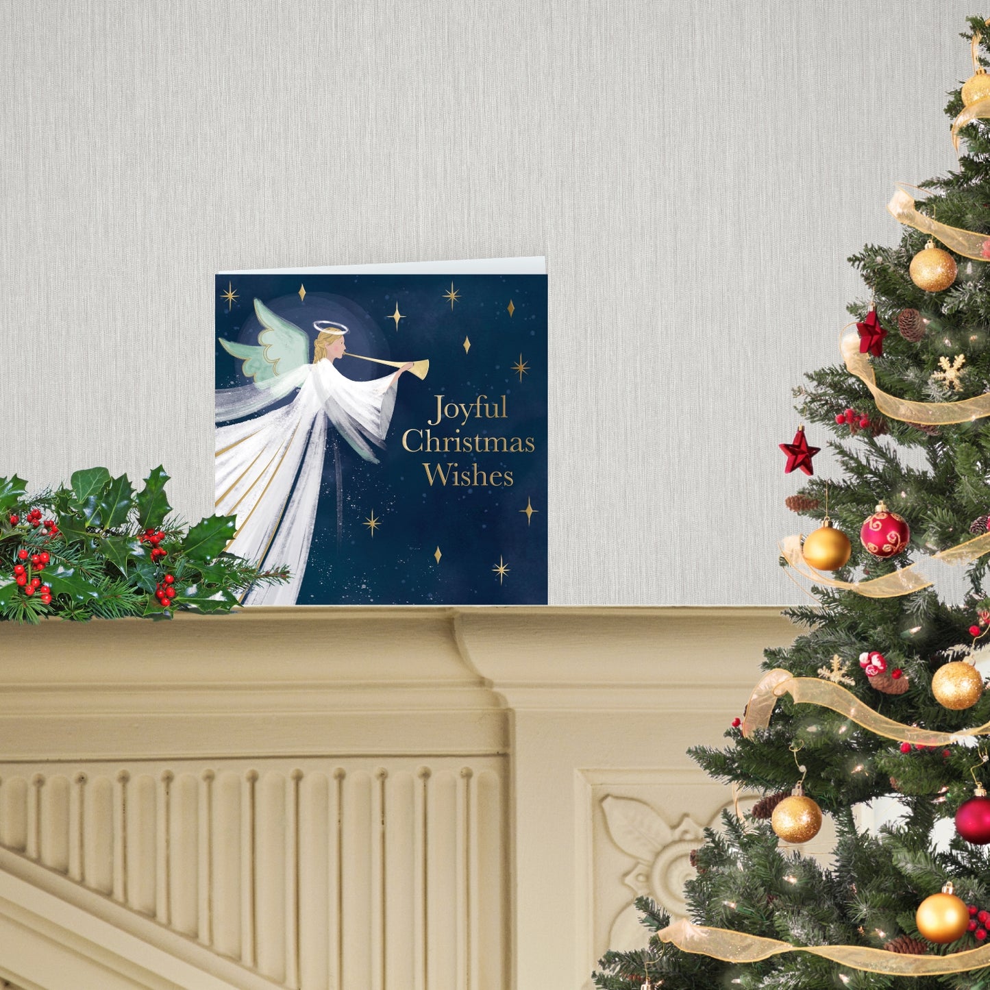 Box Of 8 Joyful Angel With Horn Hospice UK Charity Christmas Cards