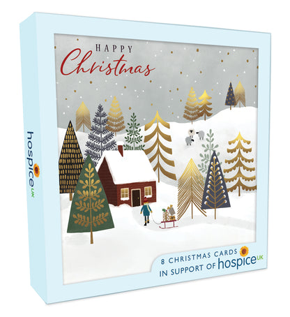 Box Of 8 Happy Christmas Girl With Sleigh Hospice UK Charity Christmas Cards