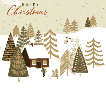 Box Of 8 Happy Christmas Girl With Sleigh Hospice UK Charity Christmas Cards